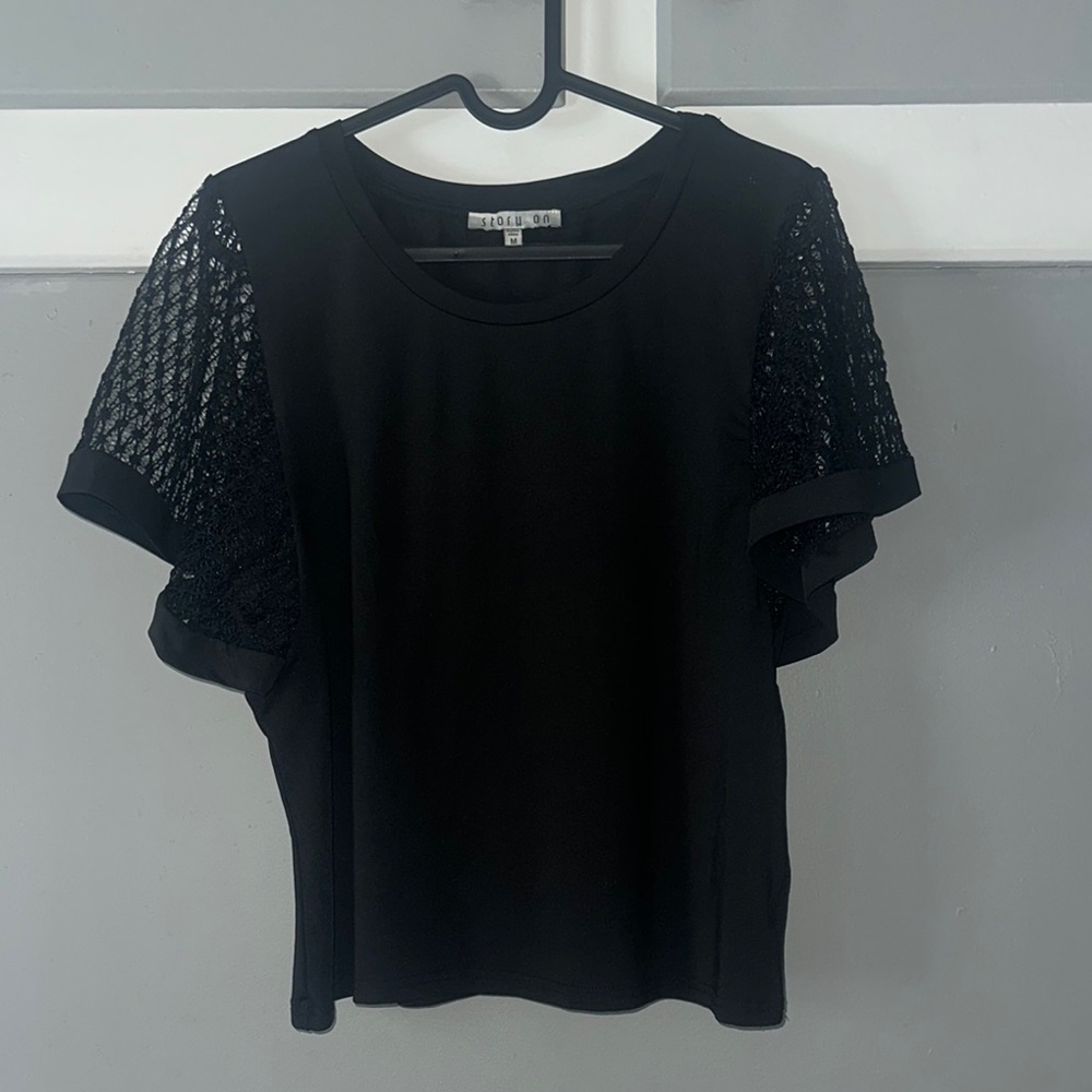 Elegant Black Lace Sleeve Top